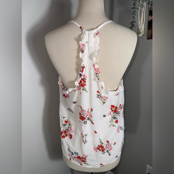 REBECCA TAYLOR Marguerite Silk Floral Ruffled Racerback Crinkle Gauzy Tank sz 10 - Picture 8 of 9